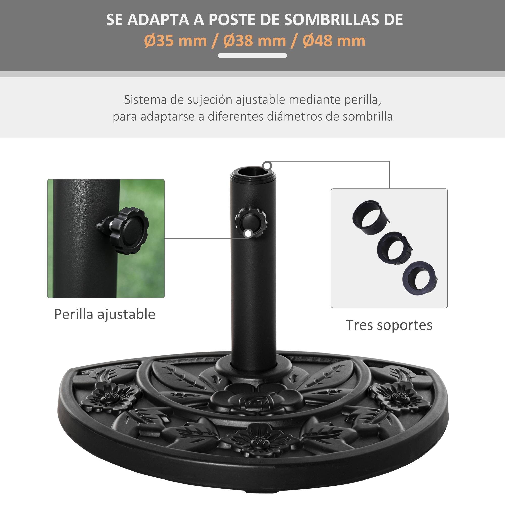 ComfortXL - Pied de Parasol Demi-Lune en Ciment 9 kg pour Balcon et Terrasse Mât Ø35/38/48mm Noir - ComfortXL Outdoor Living - Image 8