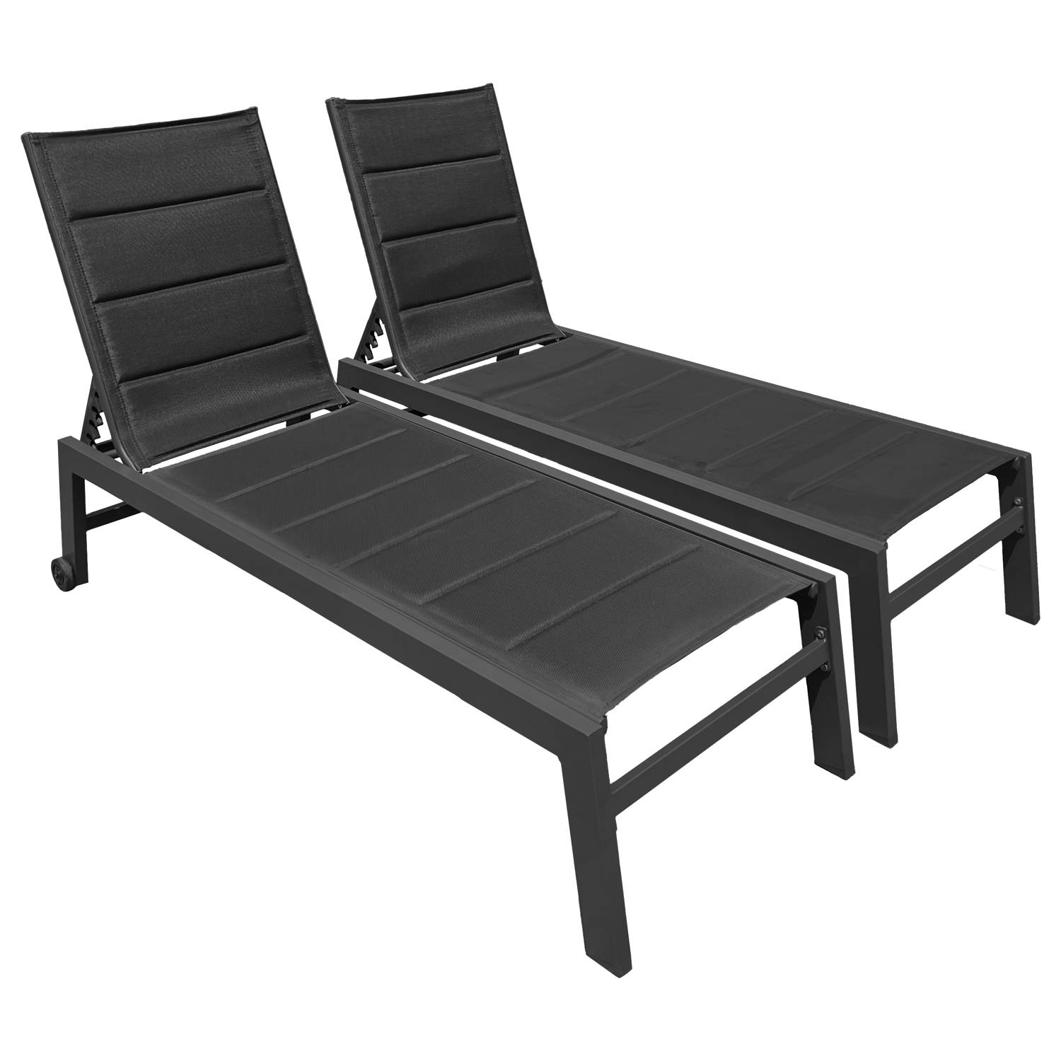 Happy Garden - Lot de 2 bains de soleil BARBADOS en textilène noir - aluminium gris anthracite - HAPPY GARDEN - Imagen 1