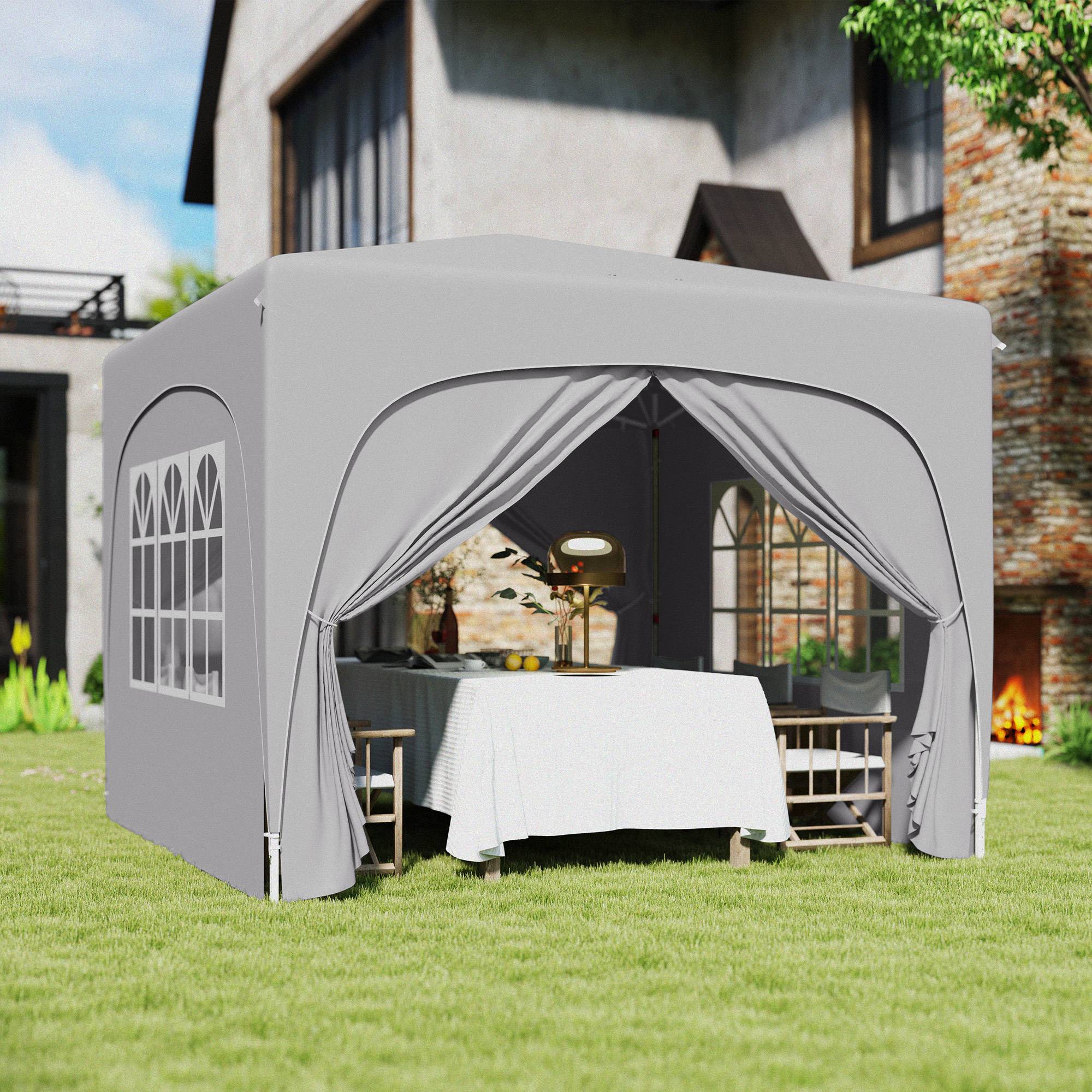ComfortXL - Tonnelle pliante métal tissu Oxford jardin protection UV hauteur réglable 3x3m gris clair - ComfortXL Outdoor Living - Image 4