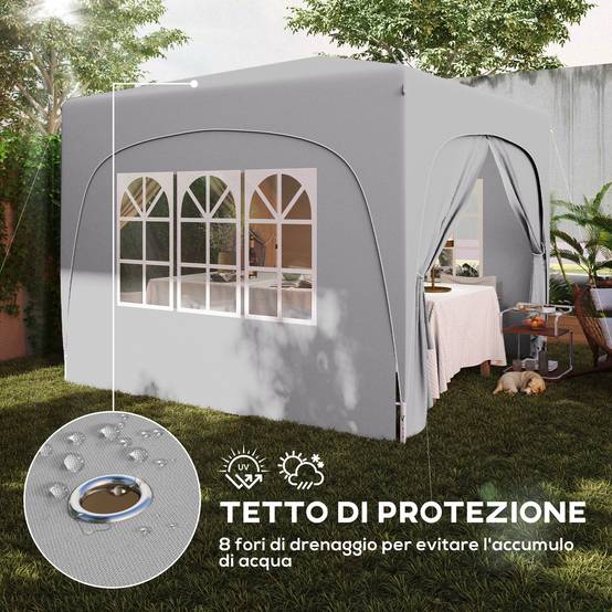 ComfortXL - Tonnelle pliante métal tissu Oxford jardin protection UV hauteur réglable 3x3m gris clair - ComfortXL Outdoor Living - Image 8