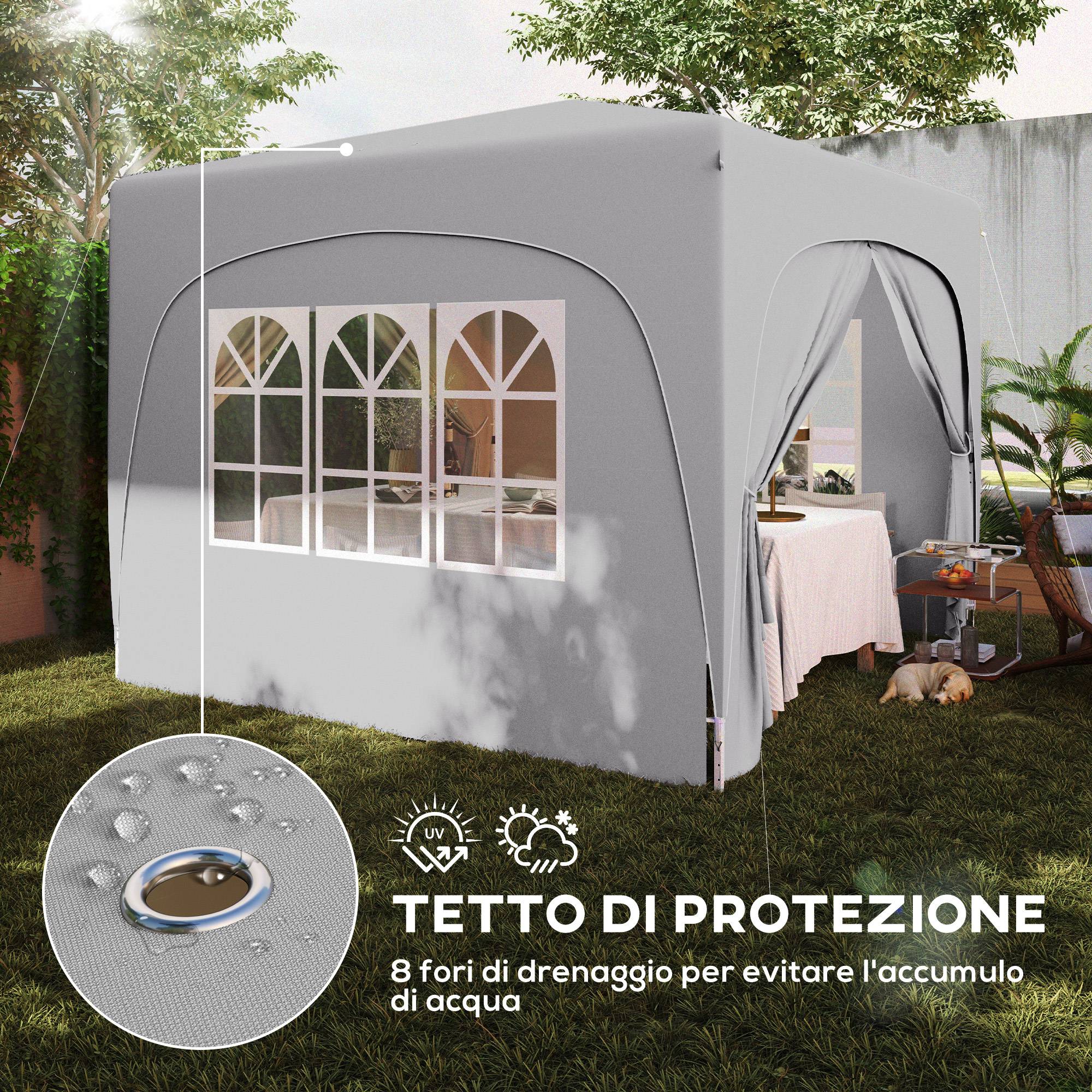ComfortXL - Tonnelle pliante métal tissu Oxford jardin protection UV hauteur réglable 3x3m gris clair - ComfortXL Outdoor Living - Image 8