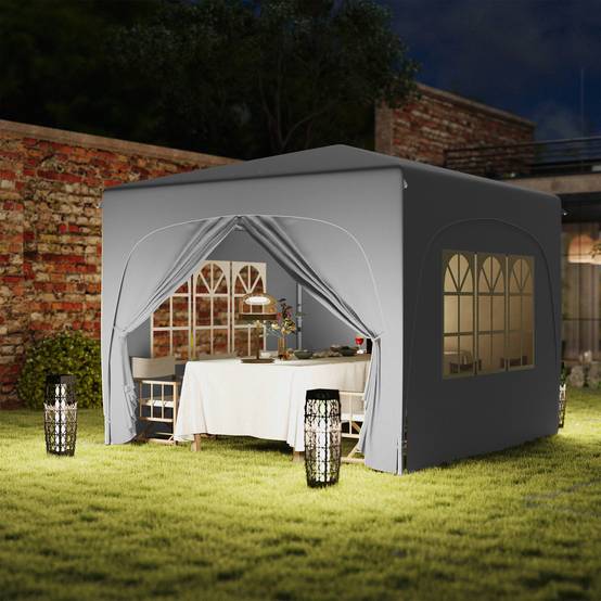 ComfortXL - Tonnelle pliante métal tissu Oxford jardin protection UV hauteur réglable 3x3m gris clair - ComfortXL Outdoor Living - Image 10