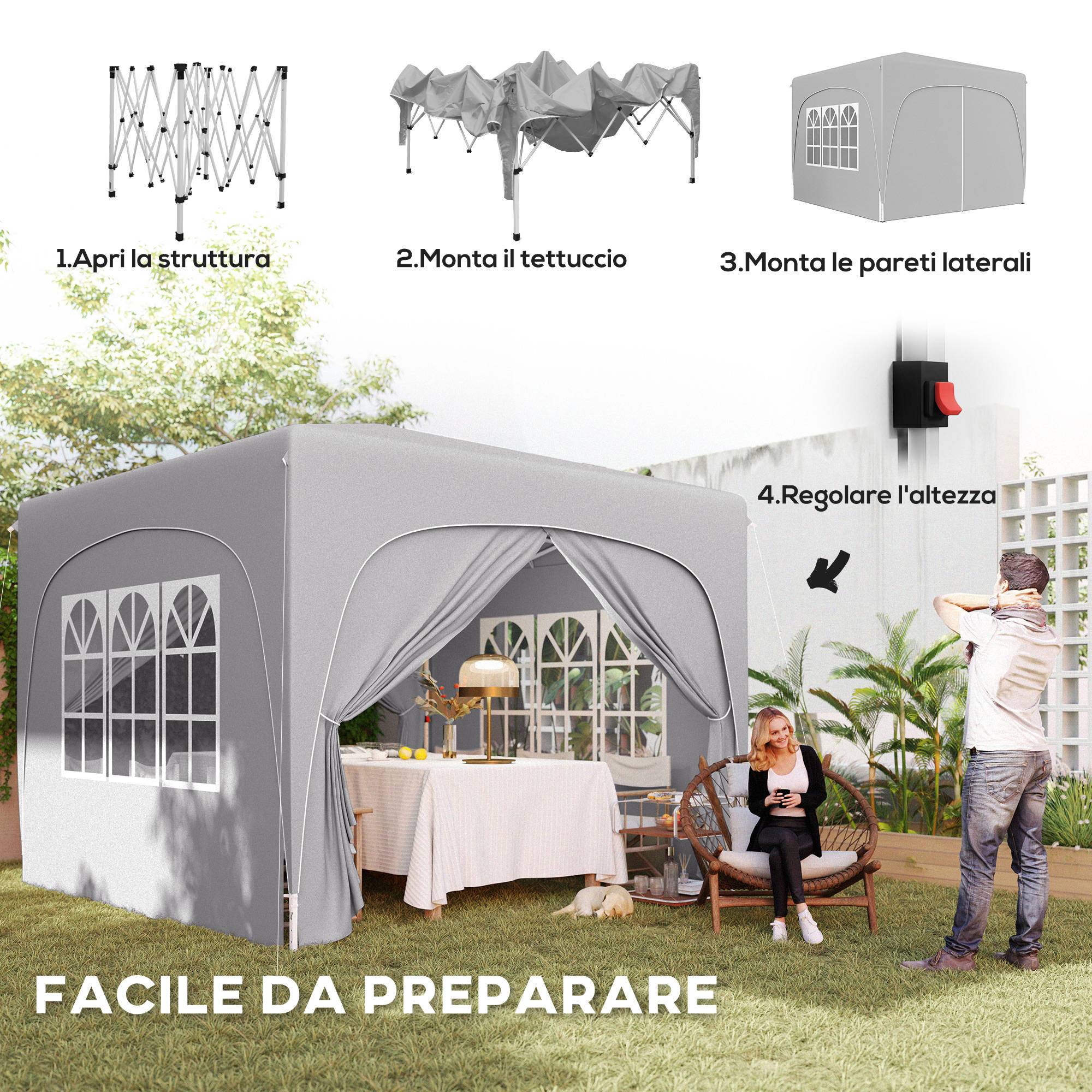 ComfortXL - Tonnelle pliante métal tissu Oxford jardin protection UV hauteur réglable 3x3m gris clair - ComfortXL Outdoor Living - Image 6