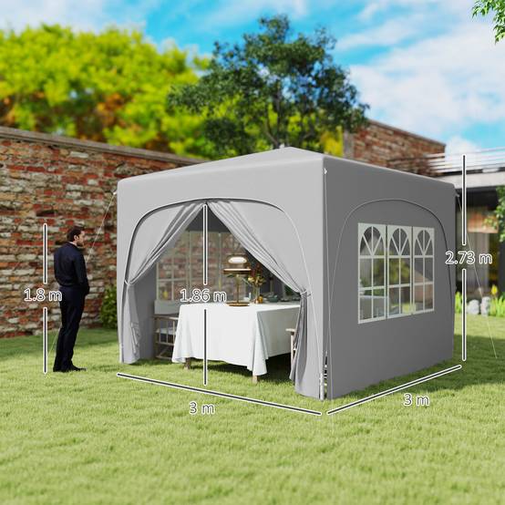 ComfortXL - Tonnelle pliante métal tissu Oxford jardin protection UV hauteur réglable 3x3m gris clair - ComfortXL Outdoor Living - Image 5