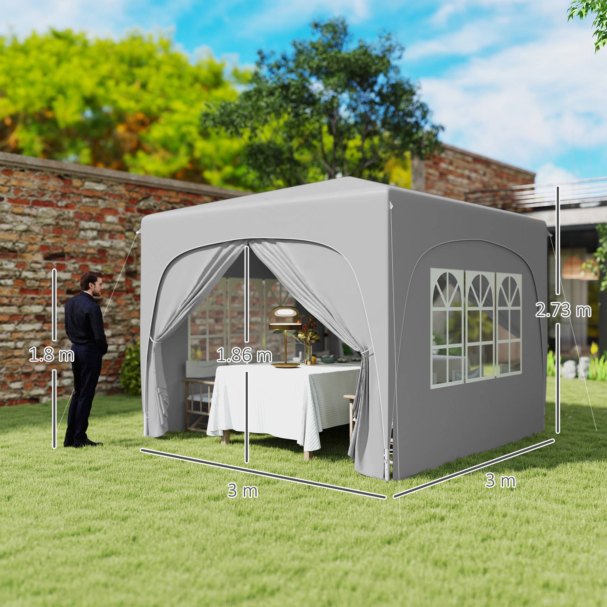 ComfortXL - Tonnelle pliante métal tissu Oxford jardin protection UV hauteur réglable 3x3m gris clair - ComfortXL Outdoor Living - Image 5
