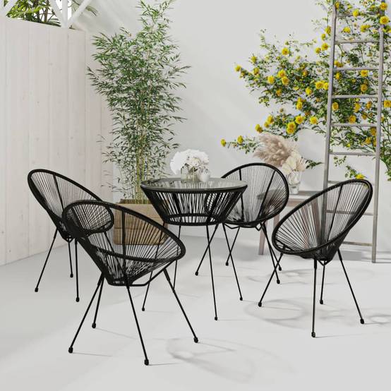 Salon de Jardin 5p Rotin PVC Rond Table Ronde Ø70cm Extérieur Noir – ComfortXL Outdoor Living - Image 1