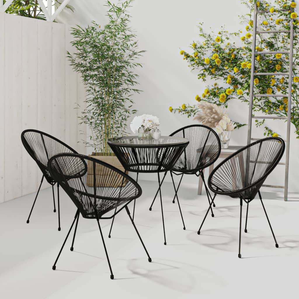 Salon de Jardin 5p Rotin PVC Rond Table Ronde Ø70cm Extérieur Noir – ComfortXL Outdoor Living - Image 1