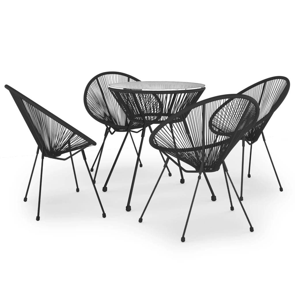 Salon de Jardin 5p Rotin PVC Rond Table Ronde Ø70cm Extérieur Noir – ComfortXL Outdoor Living - Image 2