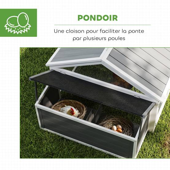 Poulailler extérieur bois sapin 4-8 poules modulable toit ouvrable 240x112x76cm blanc - ComfortXL Outdoor Living - Image 9