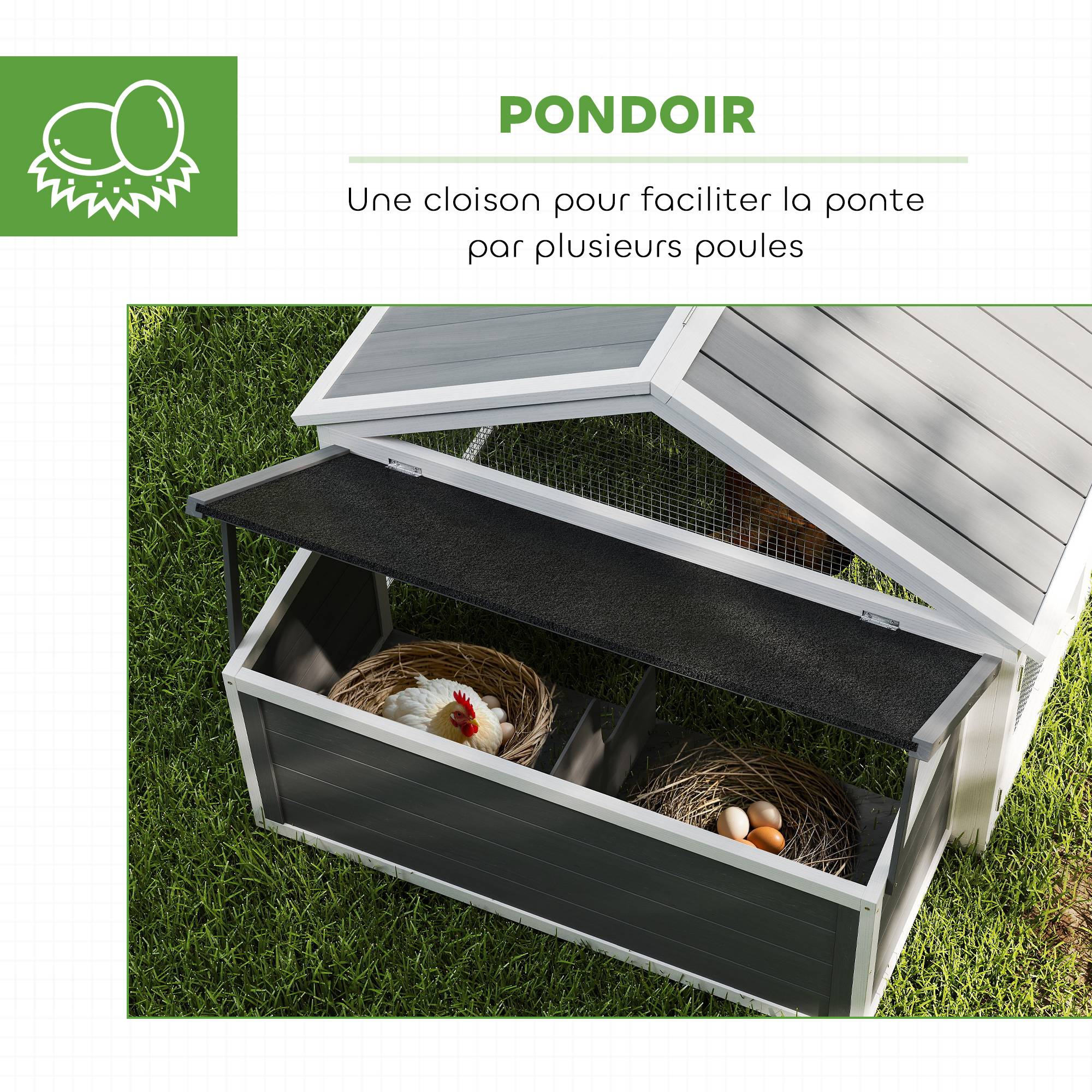 Poulailler extérieur bois sapin 4-8 poules modulable toit ouvrable 240x112x76cm blanc - ComfortXL Outdoor Living - Image 9