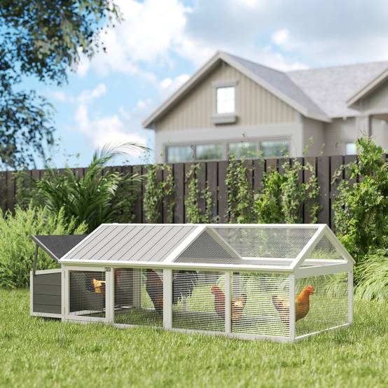 Poulailler extérieur bois sapin 4-8 poules modulable toit ouvrable 240x112x76cm blanc - ComfortXL Outdoor Living - Image 4