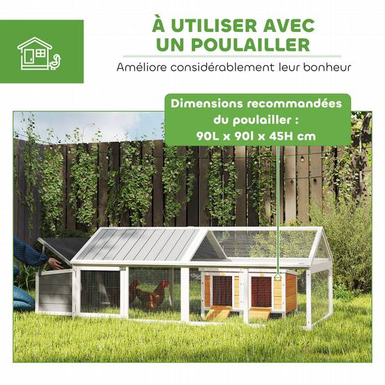 Poulailler extérieur bois sapin 4-8 poules modulable toit ouvrable 240x112x76cm blanc - ComfortXL Outdoor Living - Image 8