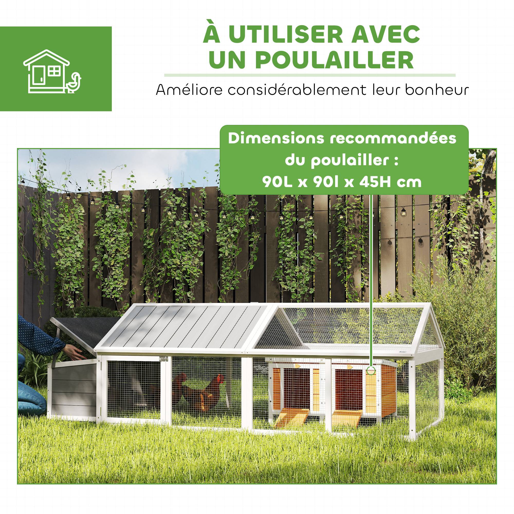 Poulailler extérieur bois sapin 4-8 poules modulable toit ouvrable 240x112x76cm blanc - ComfortXL Outdoor Living - Image 8