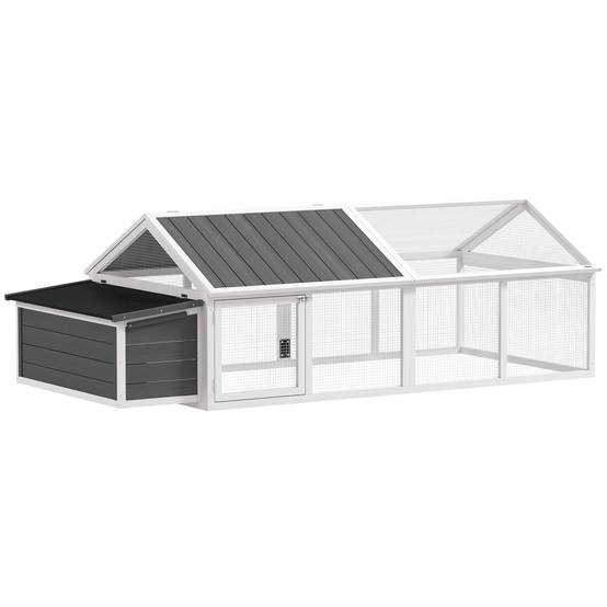 Poulailler extérieur bois sapin 4-8 poules modulable toit ouvrable 240x112x76cm blanc - ComfortXL Outdoor Living - Image 2