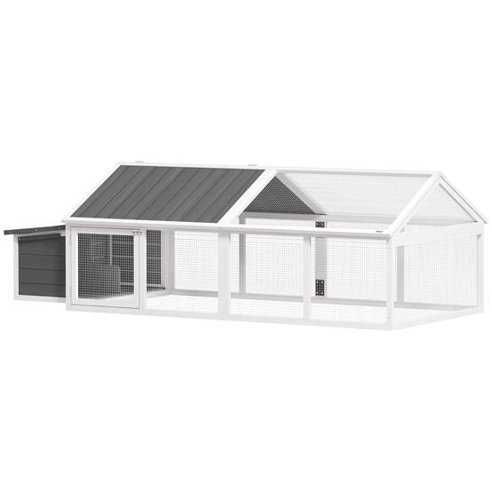 Poulailler extérieur bois sapin 4-8 poules modulable toit ouvrable 240x112x76cm blanc - ComfortXL Outdoor Living - Image 1