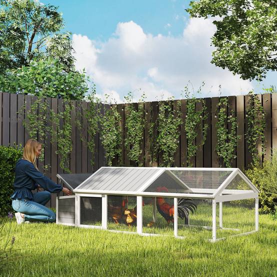 Poulailler extérieur bois sapin 4-8 poules modulable toit ouvrable 240x112x76cm blanc - ComfortXL Outdoor Living - Image 3