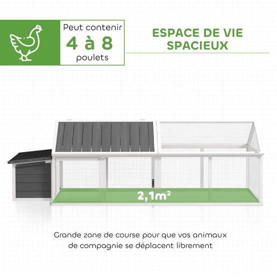 Poulailler extérieur bois sapin 4-8 poules modulable toit ouvrable 240x112x76cm blanc - ComfortXL Outdoor Living - Image 6