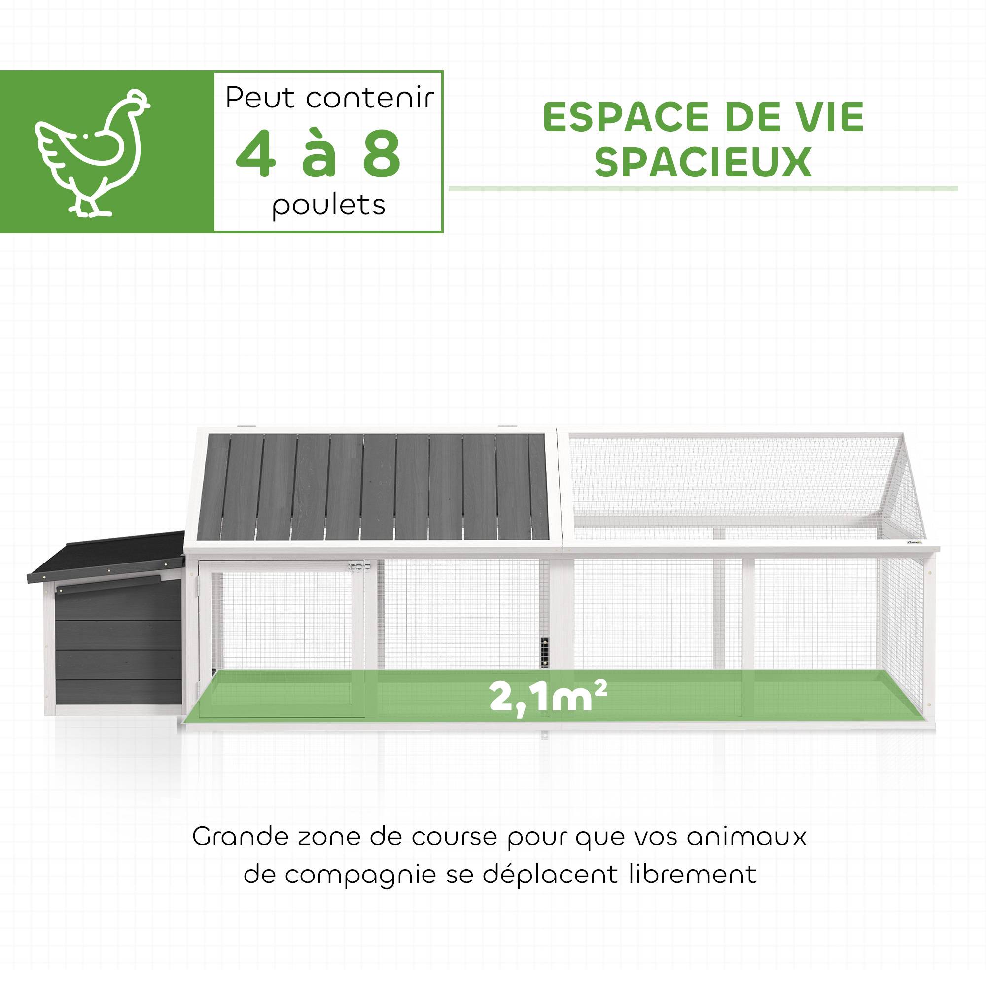 Poulailler extérieur bois sapin 4-8 poules modulable toit ouvrable 240x112x76cm blanc - ComfortXL Outdoor Living - Image 6