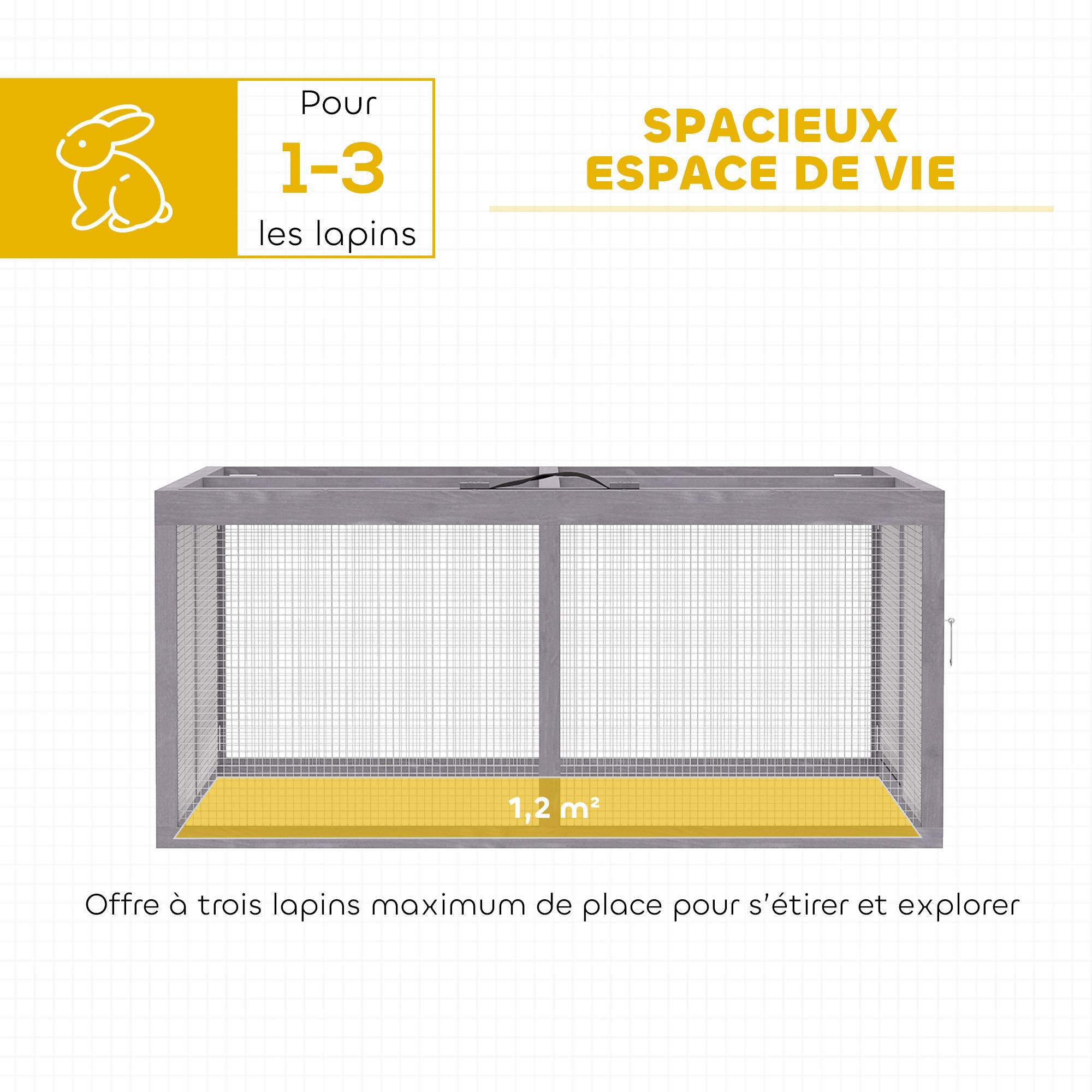 Clapier Lapin Extérieur Enclos Lapin Pliable en Bois Toit Ouvrant et Poignée pour Poule Canard 110x105x50cm Gris - Image 8