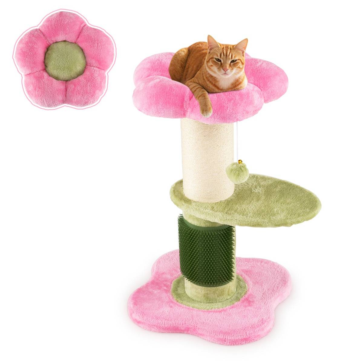 Arbre à Chat Fleur Tour pour Chatons avec Plateforme Rembourrée en Peluche Poteau à Griffer