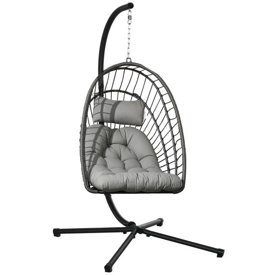 Fauteuil suspendu œuf résine tressée pliable jardin et terrasse relaxation gris - ComfortXL Outdoor Living - Image 1