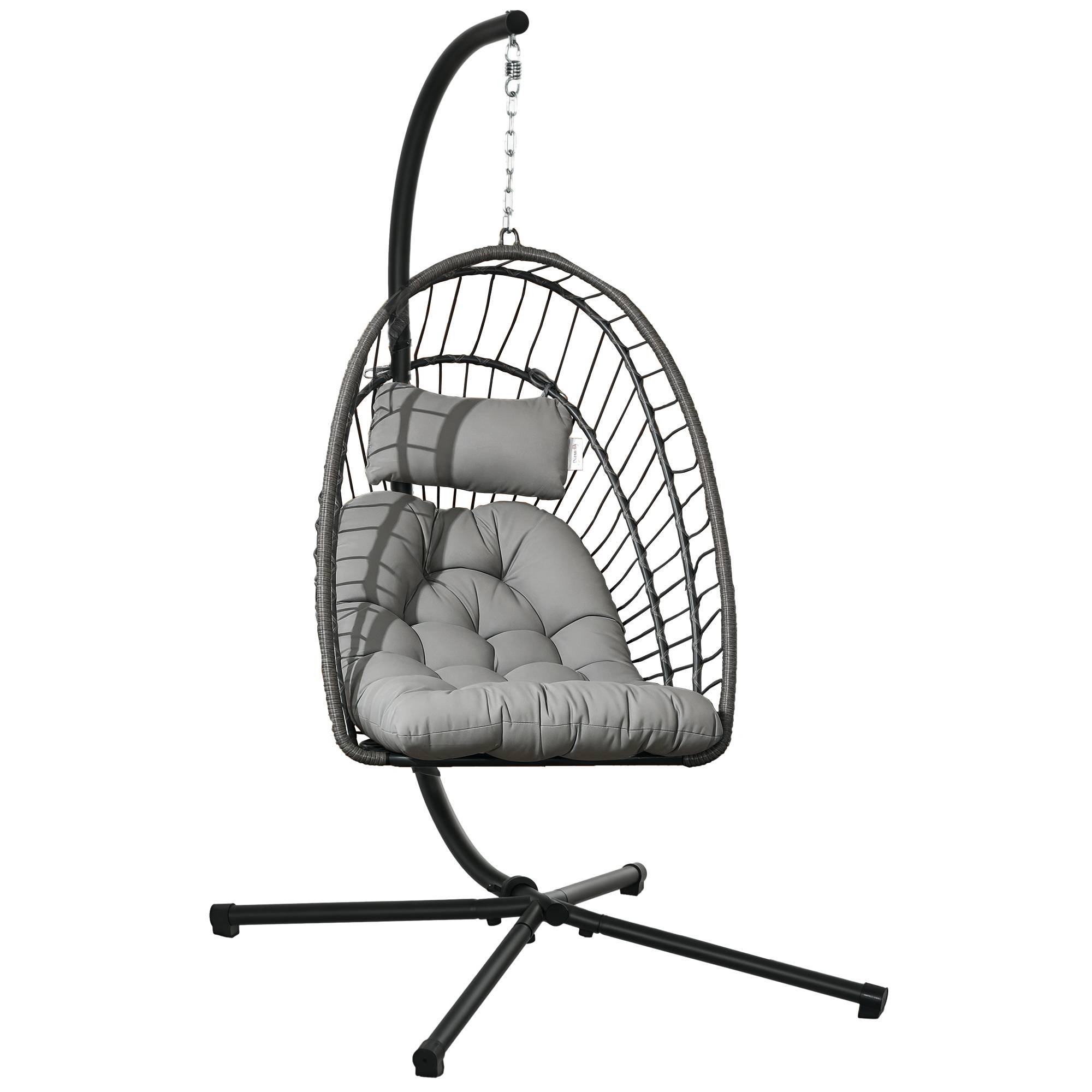 Fauteuil suspendu œuf résine tressée pliable jardin et terrasse relaxation gris - ComfortXL Outdoor Living - Image 1