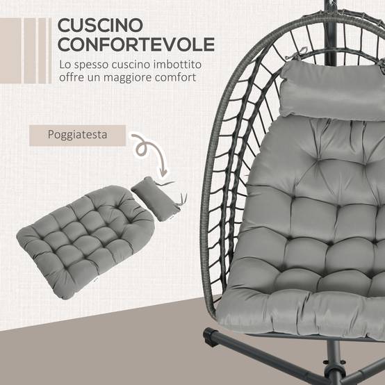 Fauteuil suspendu œuf résine tressée pliable jardin et terrasse relaxation gris - ComfortXL Outdoor Living - Image 8