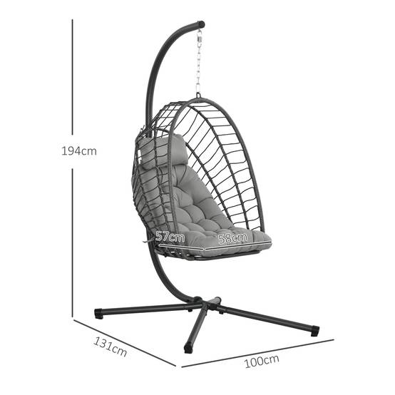 Fauteuil suspendu œuf résine tressée pliable jardin et terrasse relaxation gris - ComfortXL Outdoor Living - Image 5