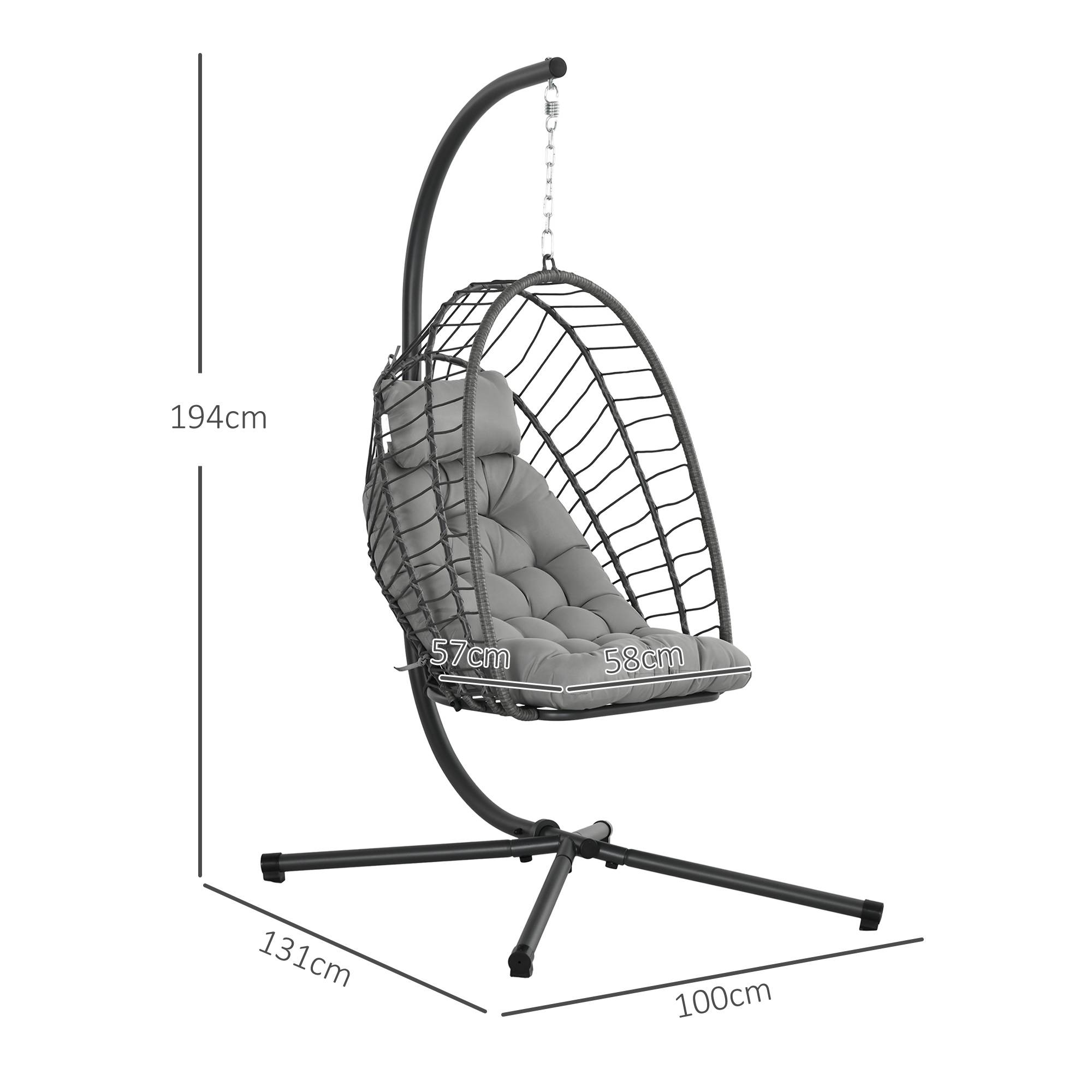 Fauteuil suspendu œuf résine tressée pliable jardin et terrasse relaxation gris - ComfortXL Outdoor Living - Image 5