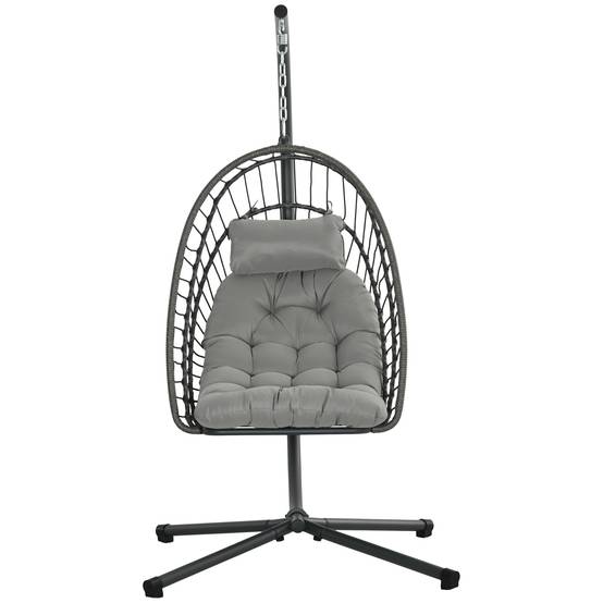 Fauteuil suspendu œuf résine tressée pliable jardin et terrasse relaxation gris - ComfortXL Outdoor Living - Image 2