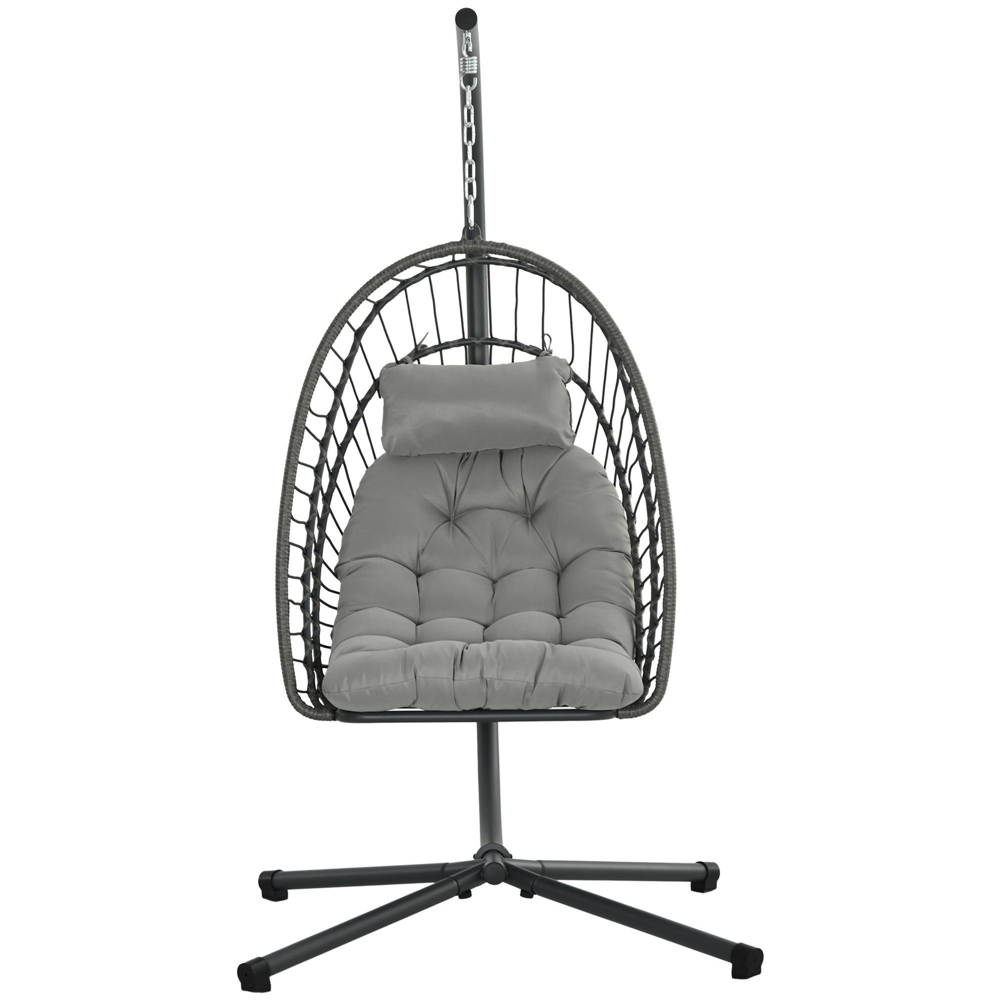 Fauteuil suspendu œuf résine tressée pliable jardin et terrasse relaxation gris - ComfortXL Outdoor Living - Image 2