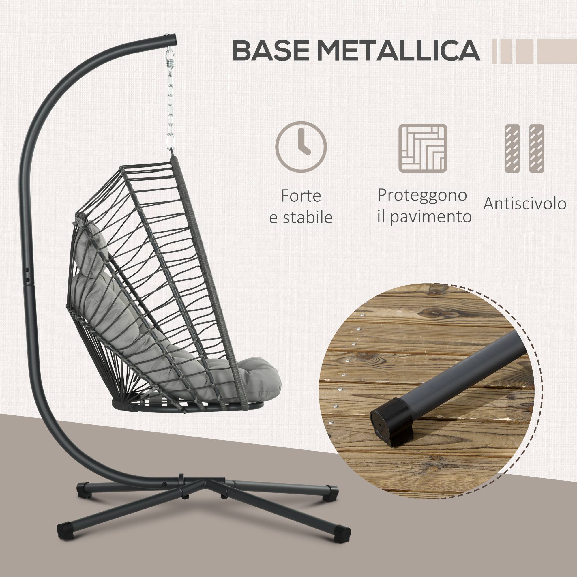 Fauteuil suspendu œuf résine tressée pliable jardin et terrasse relaxation gris - ComfortXL Outdoor Living - Image 7
