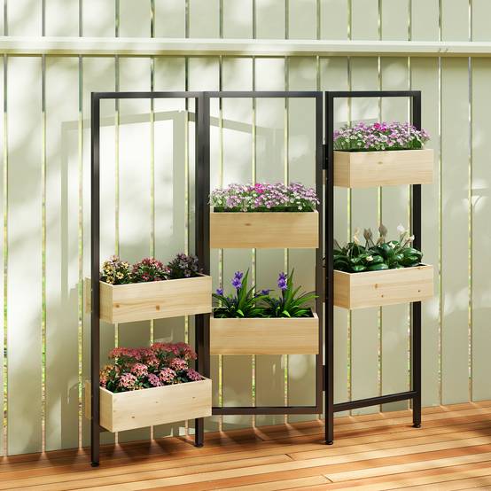 ComfortXL - Séparateur Pièce 6 Bacs Bois Métal Intérieur Extérieur Pliable 116x20x112cm Naturel - ComfortXL Outdoor Living - Image 4