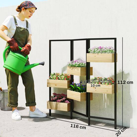 ComfortXL - Séparateur Pièce 6 Bacs Bois Métal Intérieur Extérieur Pliable 116x20x112cm Naturel - ComfortXL Outdoor Living - Image 5
