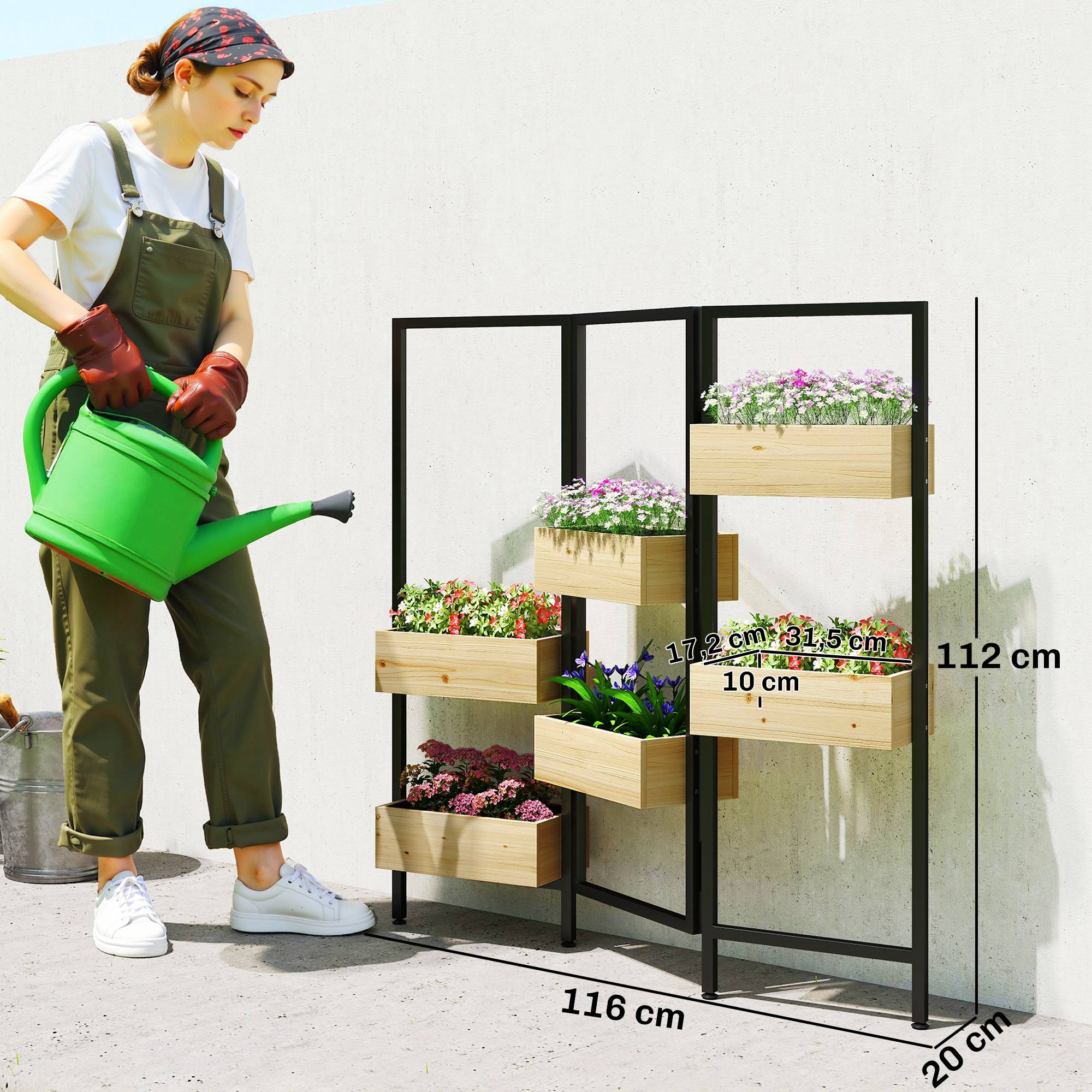 ComfortXL - Séparateur Pièce 6 Bacs Bois Métal Intérieur Extérieur Pliable 116x20x112cm Naturel - ComfortXL Outdoor Living - Image 5