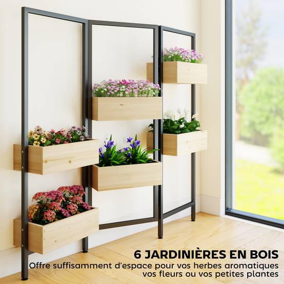 ComfortXL - Séparateur Pièce 6 Bacs Bois Métal Intérieur Extérieur Pliable 116x20x112cm Naturel - ComfortXL Outdoor Living - Image 6