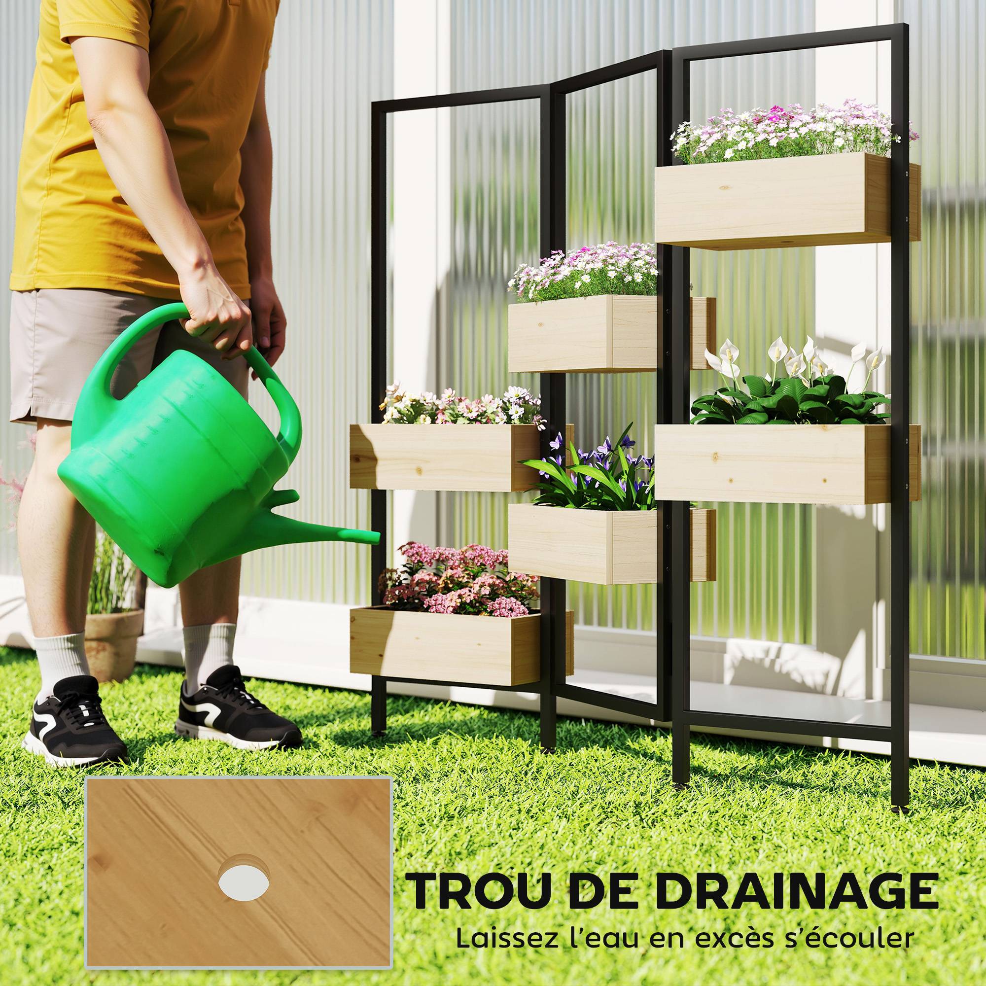 ComfortXL - Séparateur Pièce 6 Bacs Bois Métal Intérieur Extérieur Pliable 116x20x112cm Naturel - ComfortXL Outdoor Living - Image 8