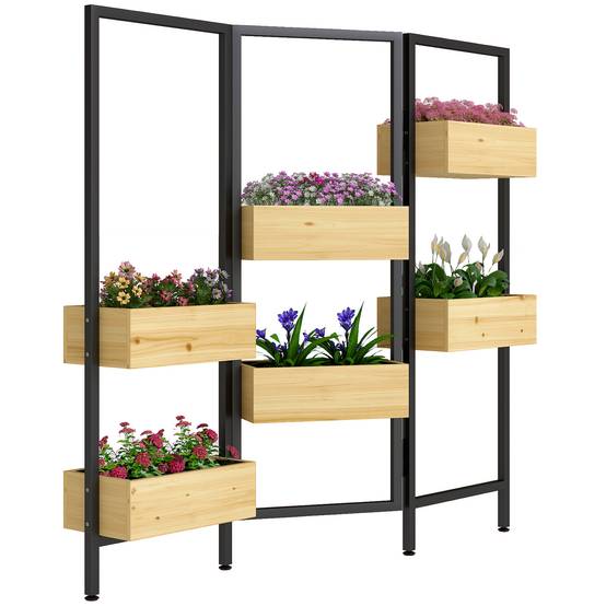 ComfortXL - Séparateur Pièce 6 Bacs Bois Métal Intérieur Extérieur Pliable 116x20x112cm Naturel - ComfortXL Outdoor Living - Image 1