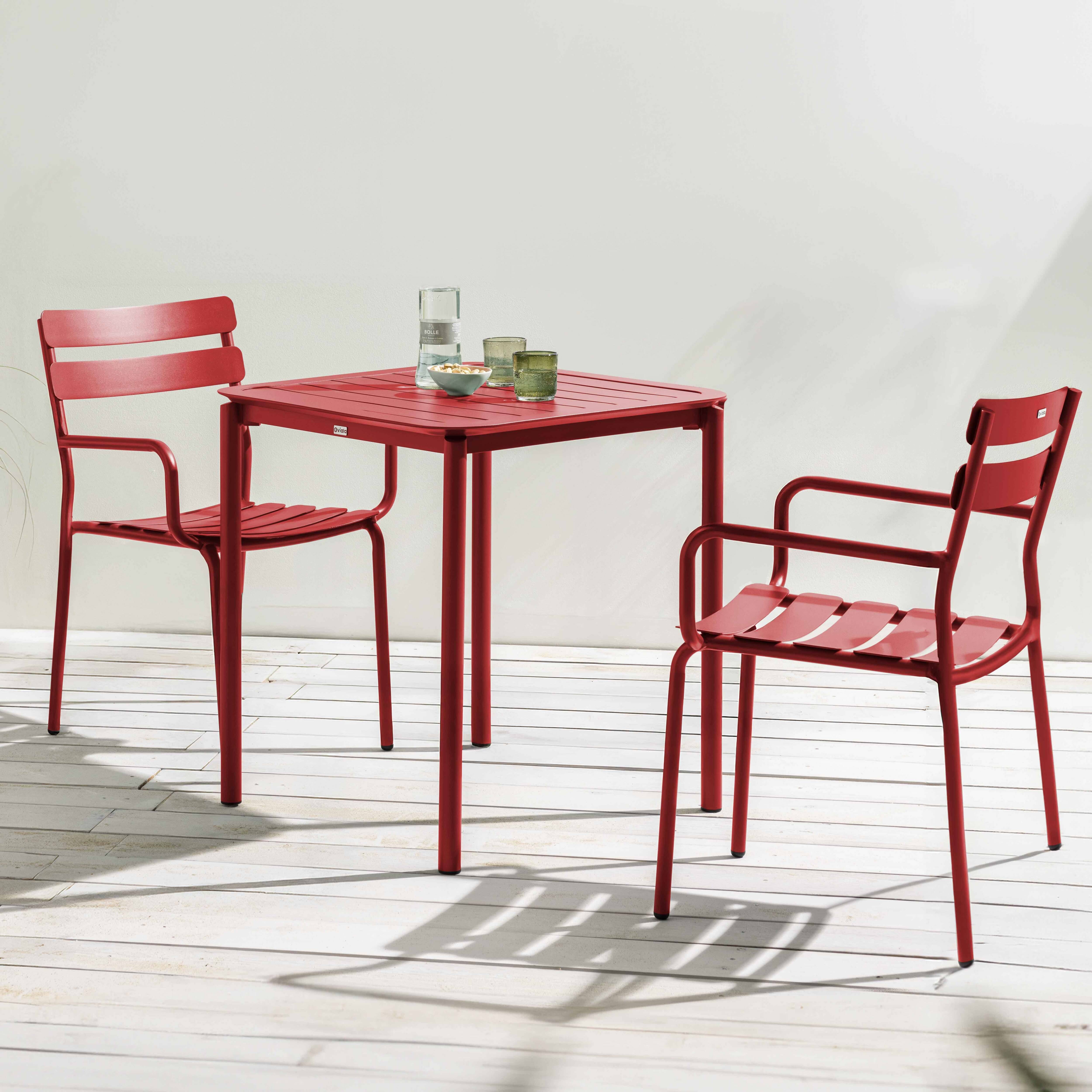 Oviala - Ensemble table de terrasse 70cm et 2 fauteuils rouge foncé Almada - Oviala - Imagen 2