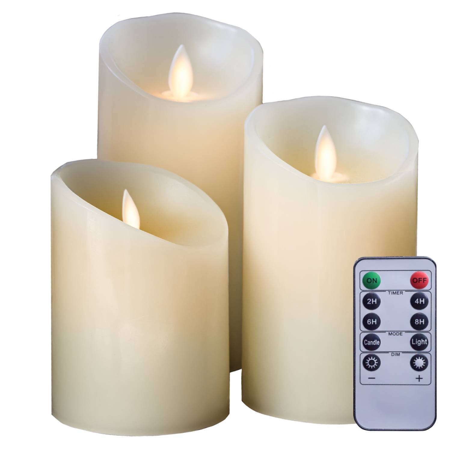 Lot de 3 bougies à LED 10, 12,5 et 15 cm en cire avec télécommande, flamme vacillante - Vivezen - Imagen 1