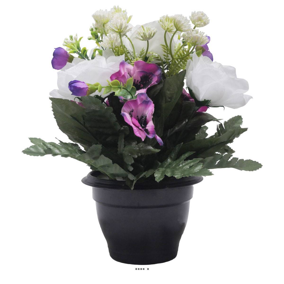 Artificielles - Pot de Rose, pensée et mini fleurs artificiels pour la Toussaint Blanc neige - couleur: Blanc neige - Imagen 2
