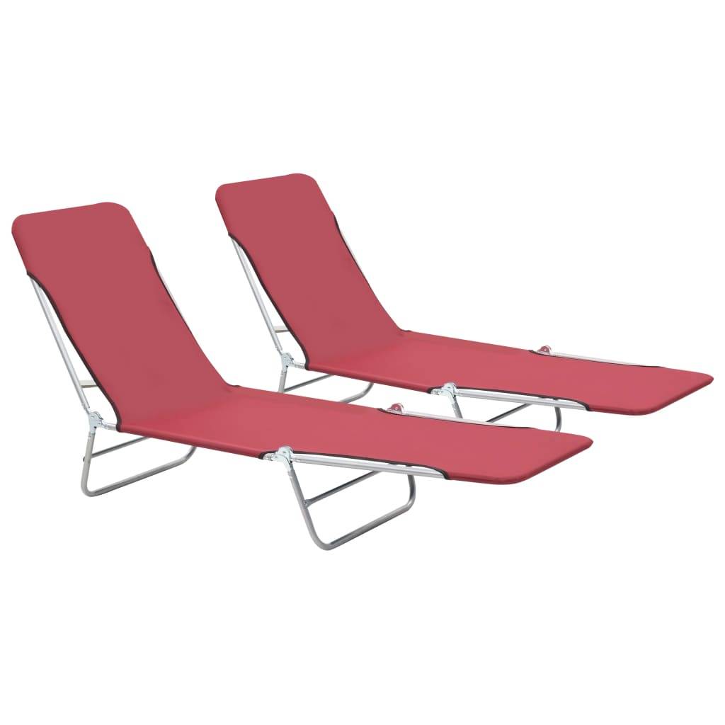 Helloshop26 - Lot de deux chaises longues pliables acier et tissu rouge - Imagen 1