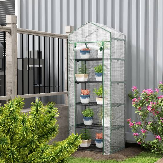 Serre verticale acier pour fleurs croissance optimale 69x49x193cm blanc - ComfortXL Outdoor Living - Image 4