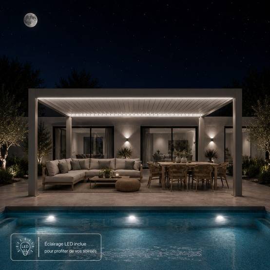 Pergola Bioclimatique Aluminium Autoportante Motorisée Éclairée 5x3,5 Gris SV ORIAL France - Image 3