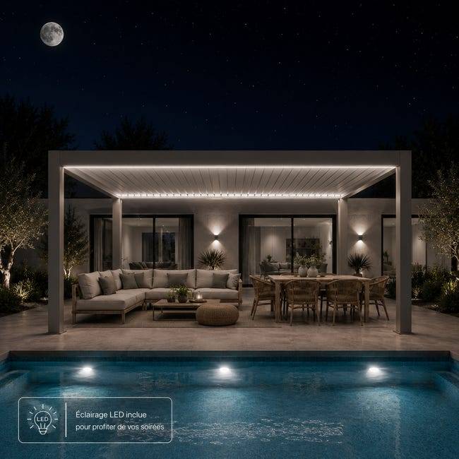 Pergola Bioclimatique Aluminium Autoportante Motorisée Éclairée 5x3,5 Gris SV ORIAL France - Image 3