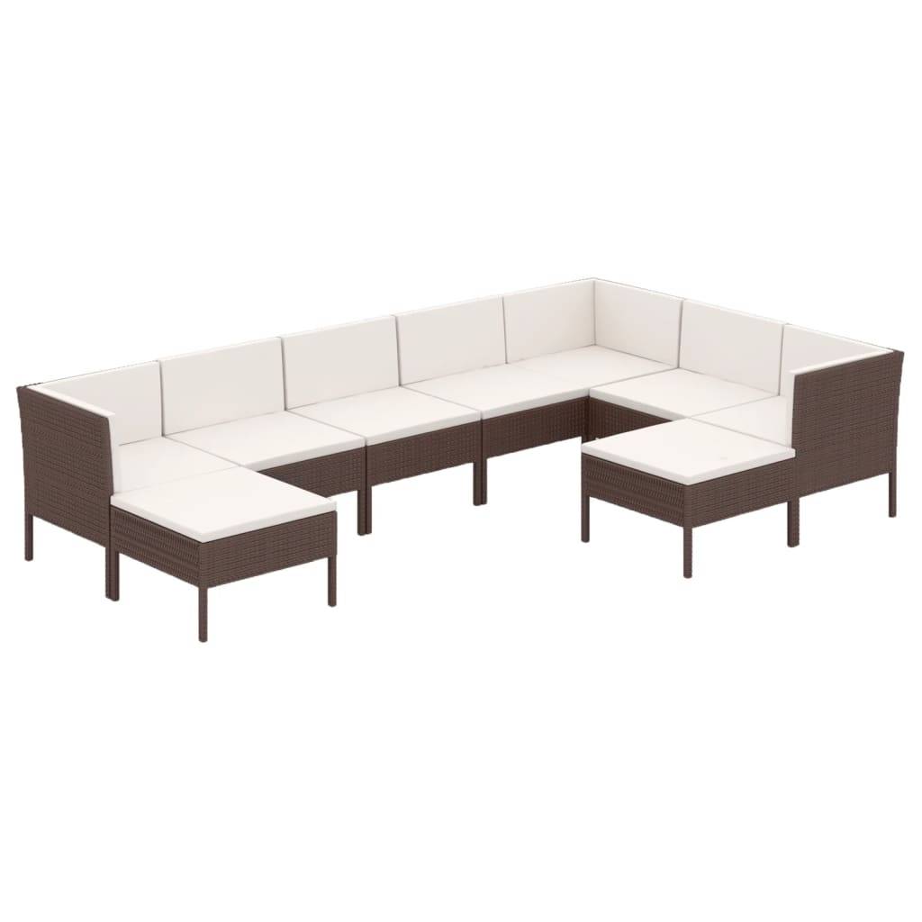 Helloshop26 - Salon de jardin meuble d'extérieur ensemble de mobilier 9 pièces avec coussins résine tressée marron - Imagen 1