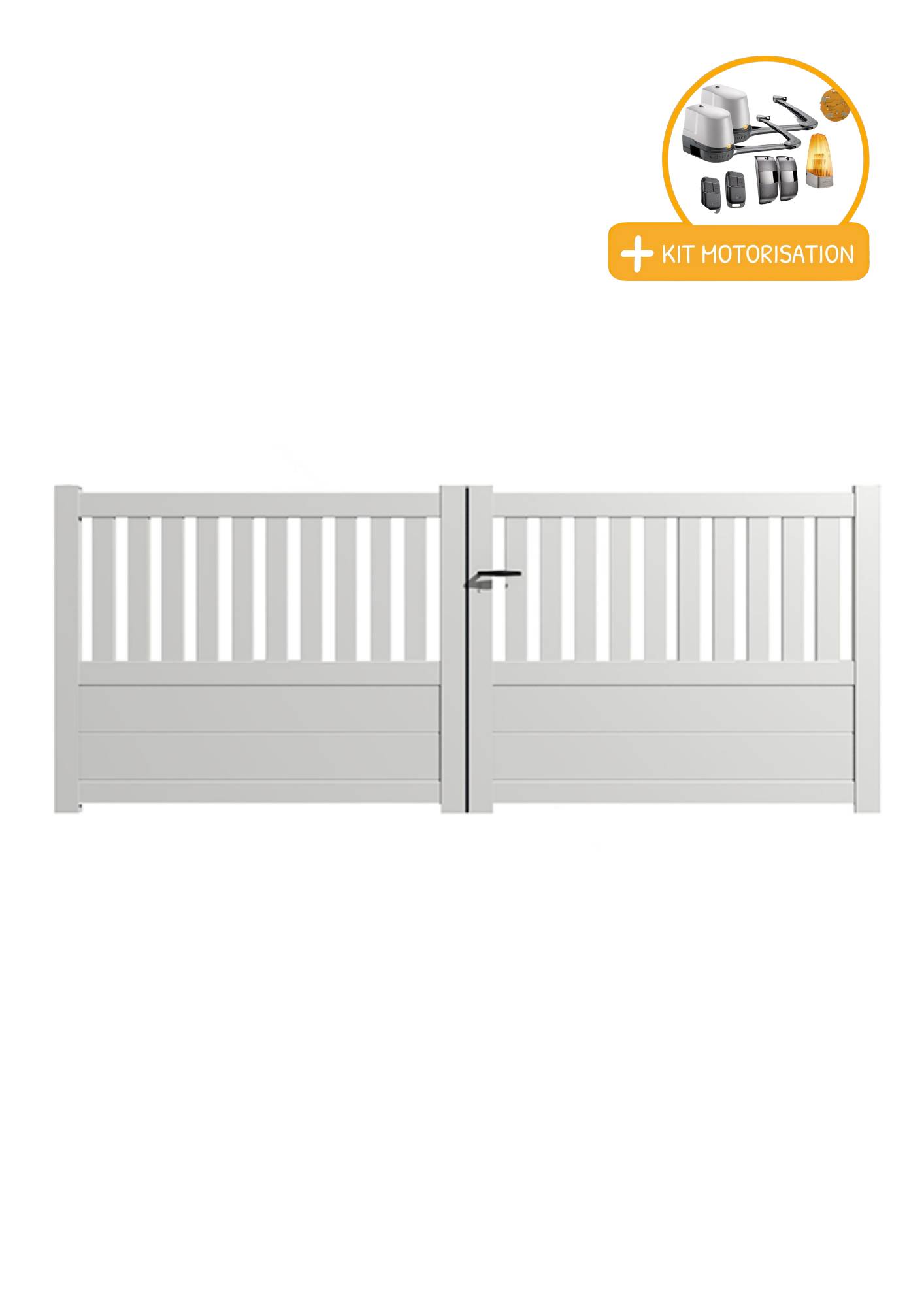 Portail Packit - Portail alu battant semi-ajouré en kit +MOT dim. L.4000 (entre piliers) X H.1300 mmMOT LOCKYVIA (à bras)  Blanc (RAL 9010) - Imagen 1