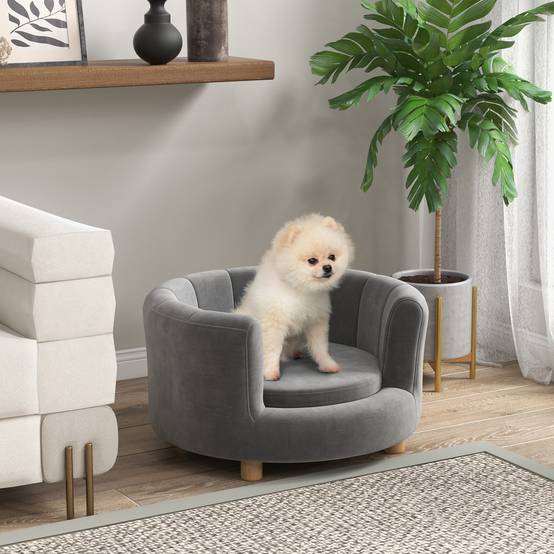 Sans Marque - Panier chiens chats pieds bois surélevé flanelle coussin amovible gris - Image 3