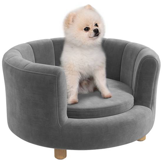 Sans Marque - Panier chiens chats pieds bois surélevé flanelle coussin amovible gris - Image 1