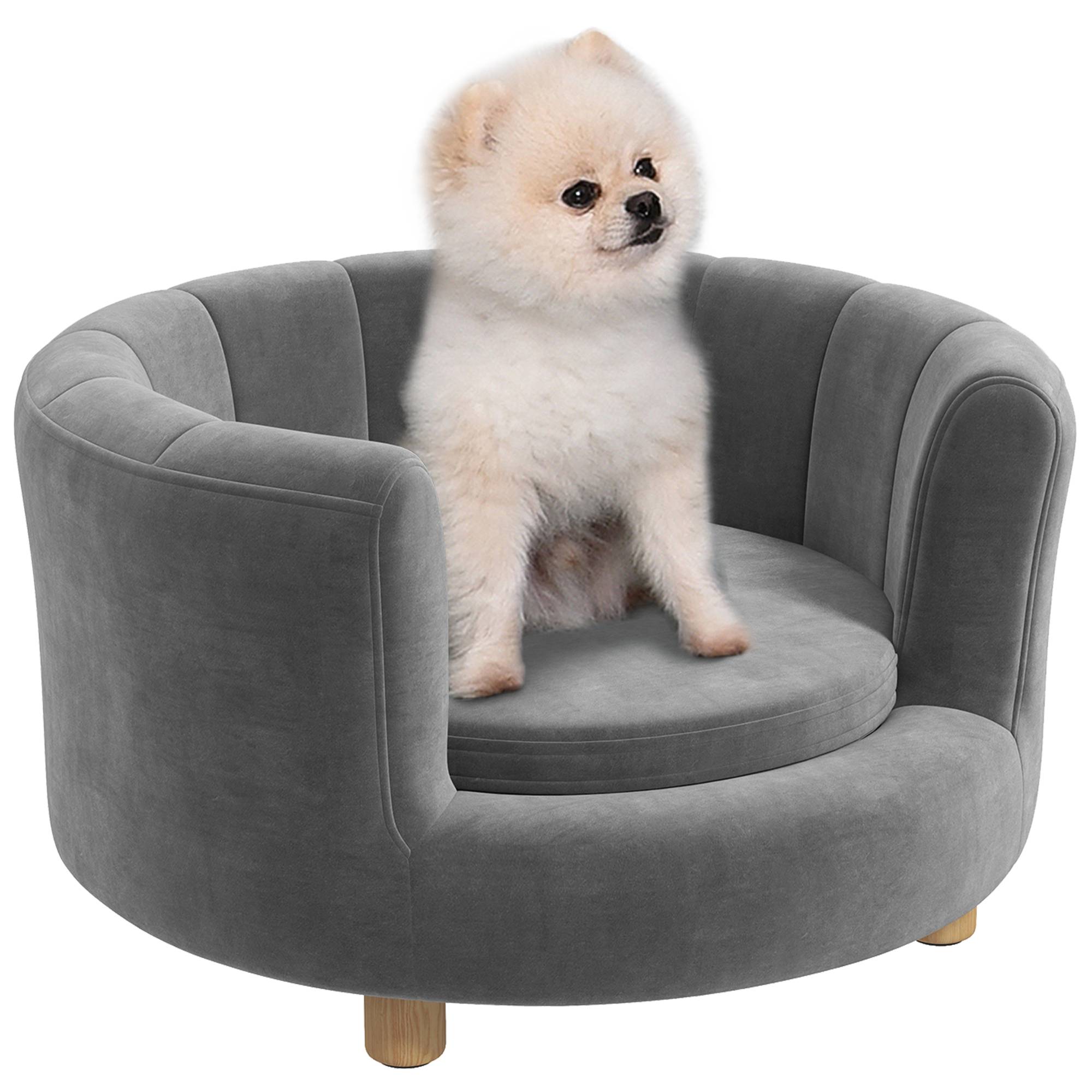 Sans Marque - Panier chiens chats pieds bois surélevé flanelle coussin amovible gris - Image 1